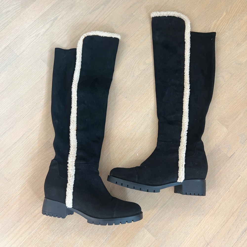 Karl Lagerfeld Black and Cream Over the Knee Boots